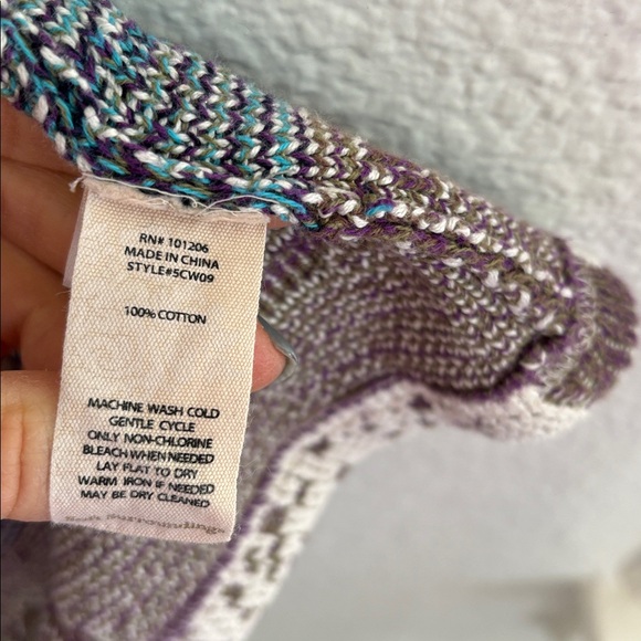 Soft Surroundings Loveland Hooded Multicolor Floral Leaf Striped Sweater Coat - Picture 5 of 8